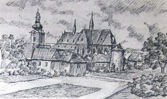 1859 - Dalkovský dům, náčrtek budoucí městské nemocnice